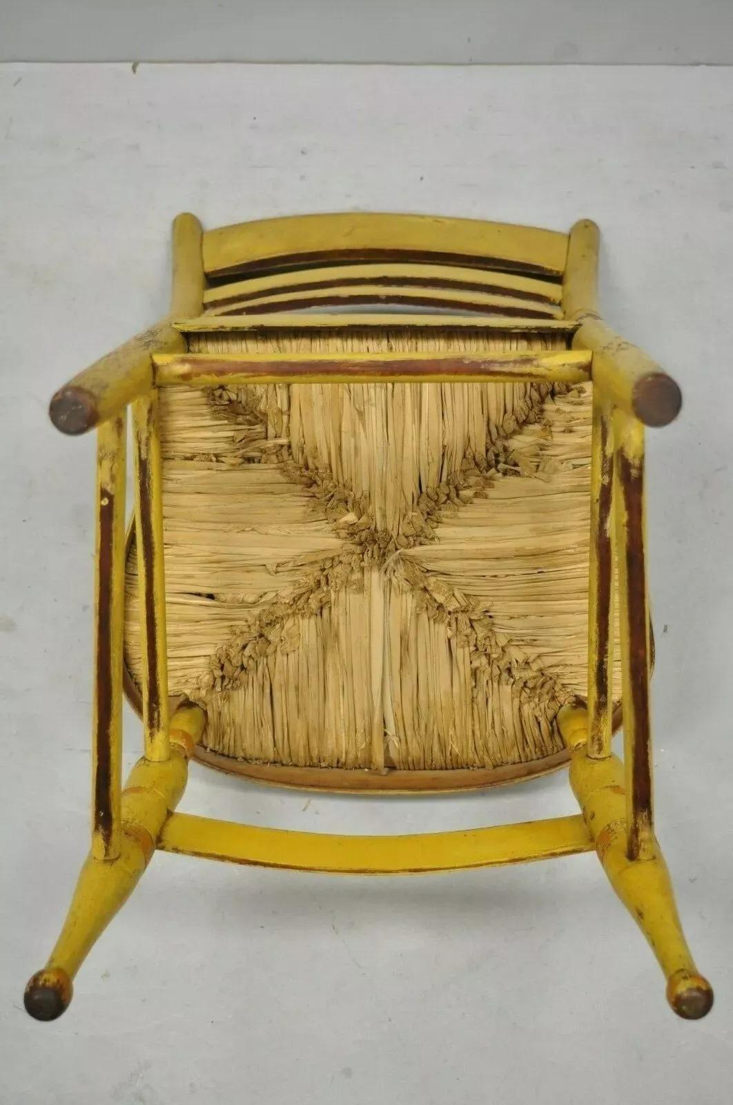 Antique Hitchcock Style Slat Back Rush Seat Yellow Paint Stencil Side Chair (B) For Sale 1