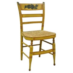 Antique Hitchcock Style Slat Back Rush Seat Yellow Paint Stencil Side Chair (B)