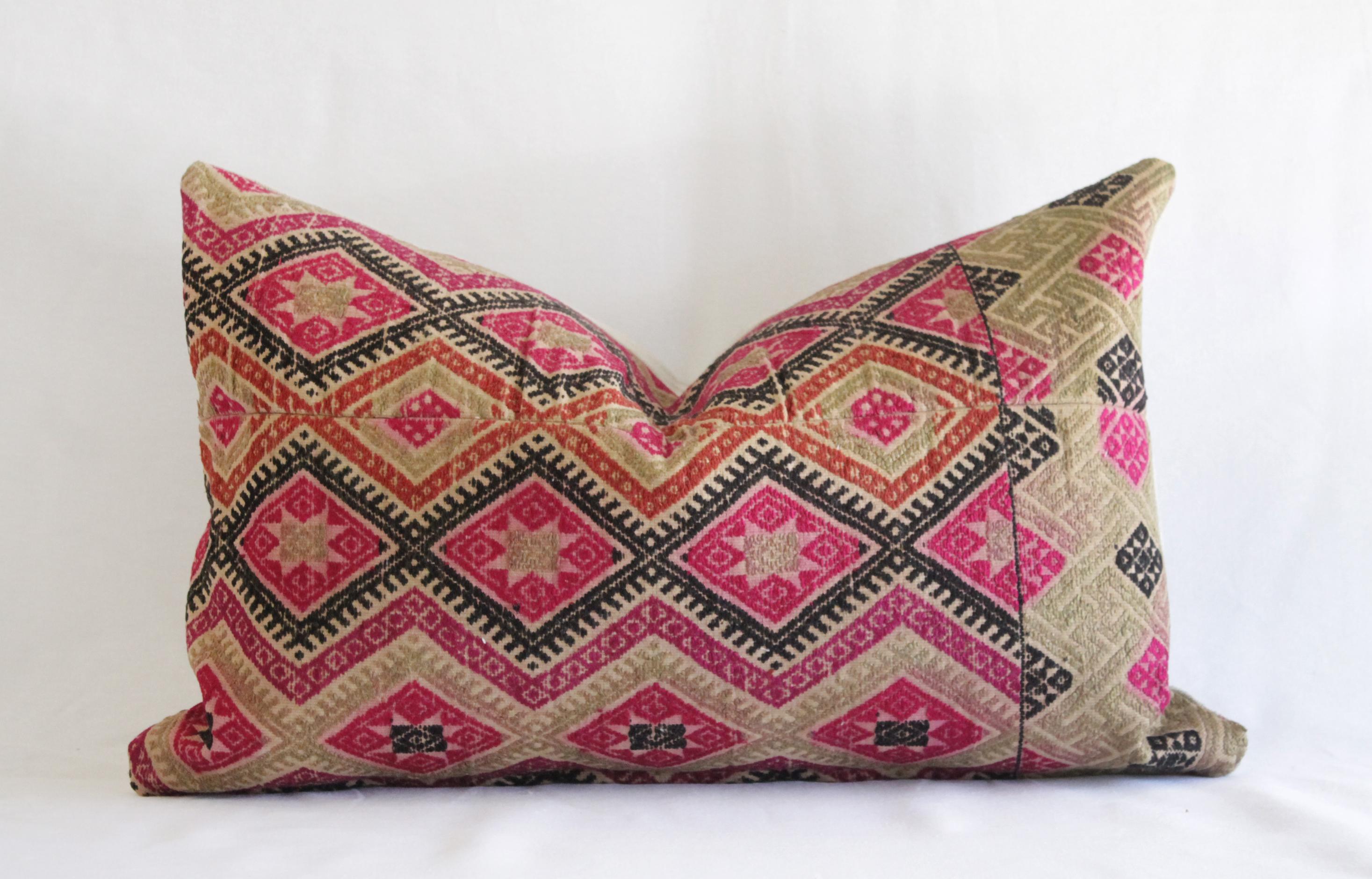 Asian Antique Hmong Tribal Fabric Lumbar Pillows