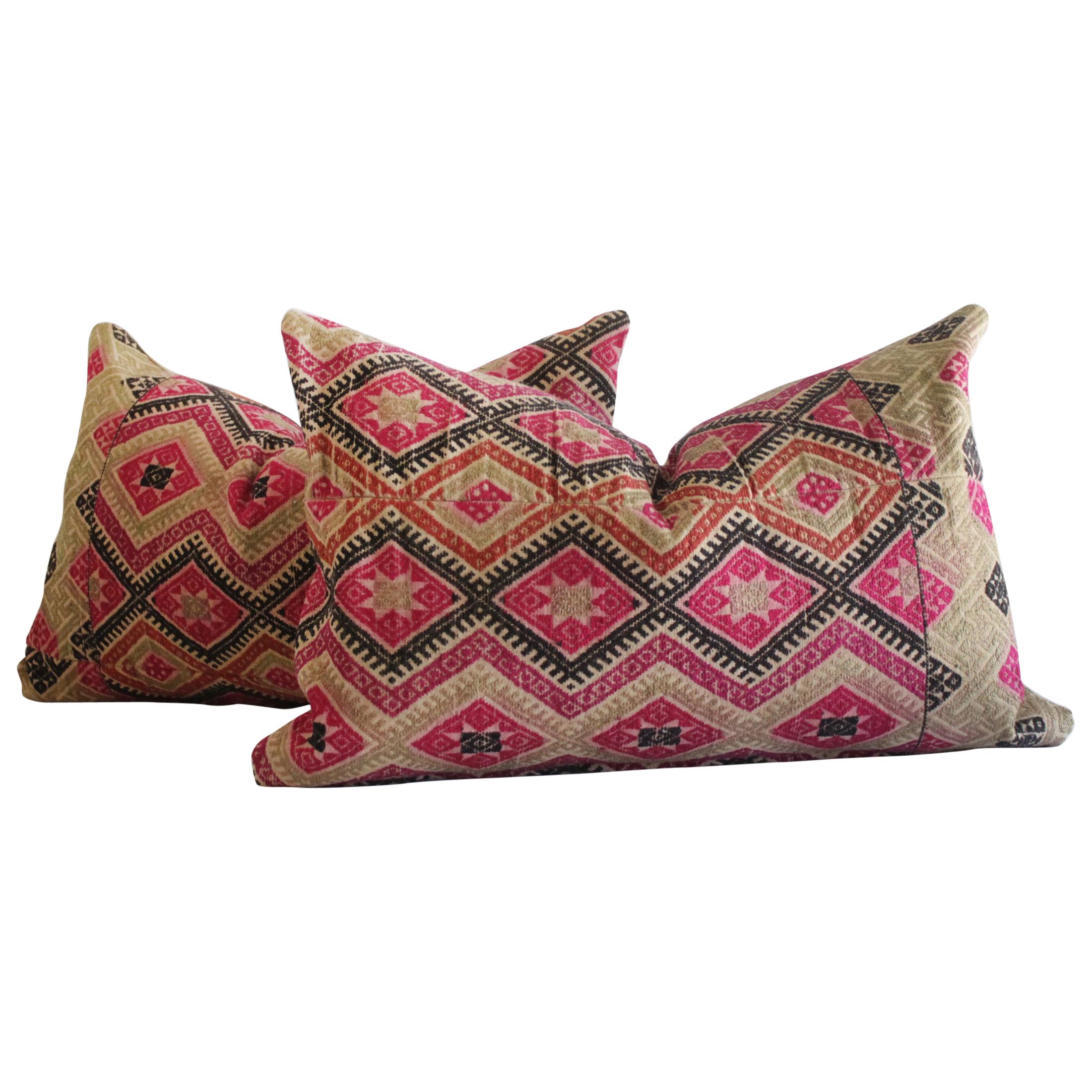 Antique Hmong Tribal Fabric Lumbar Pillows