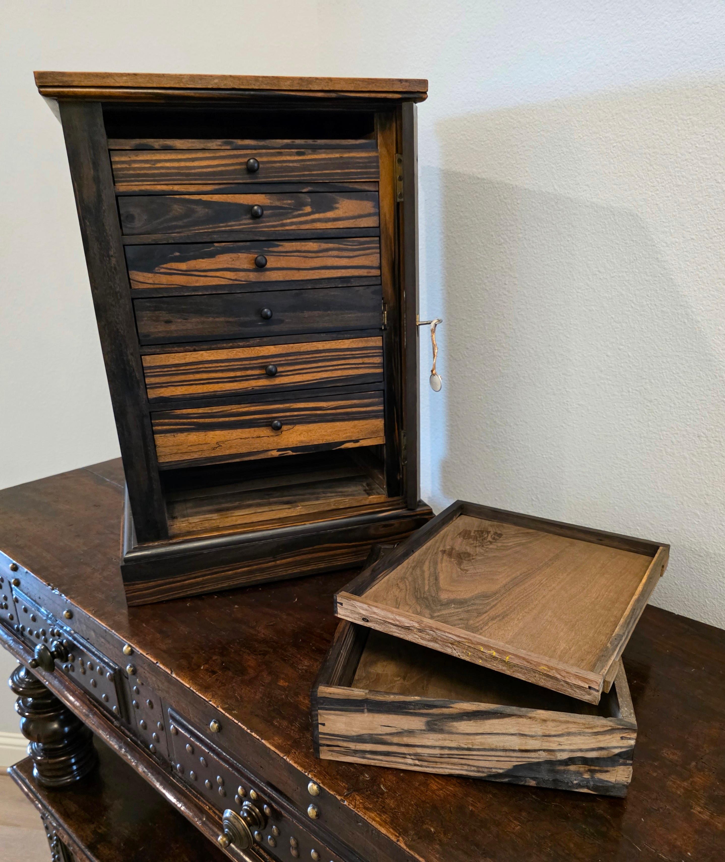 Antique Hobbs & Co. London Regency Style Exotic Zebra Wood Collector's Cabinet For Sale 5