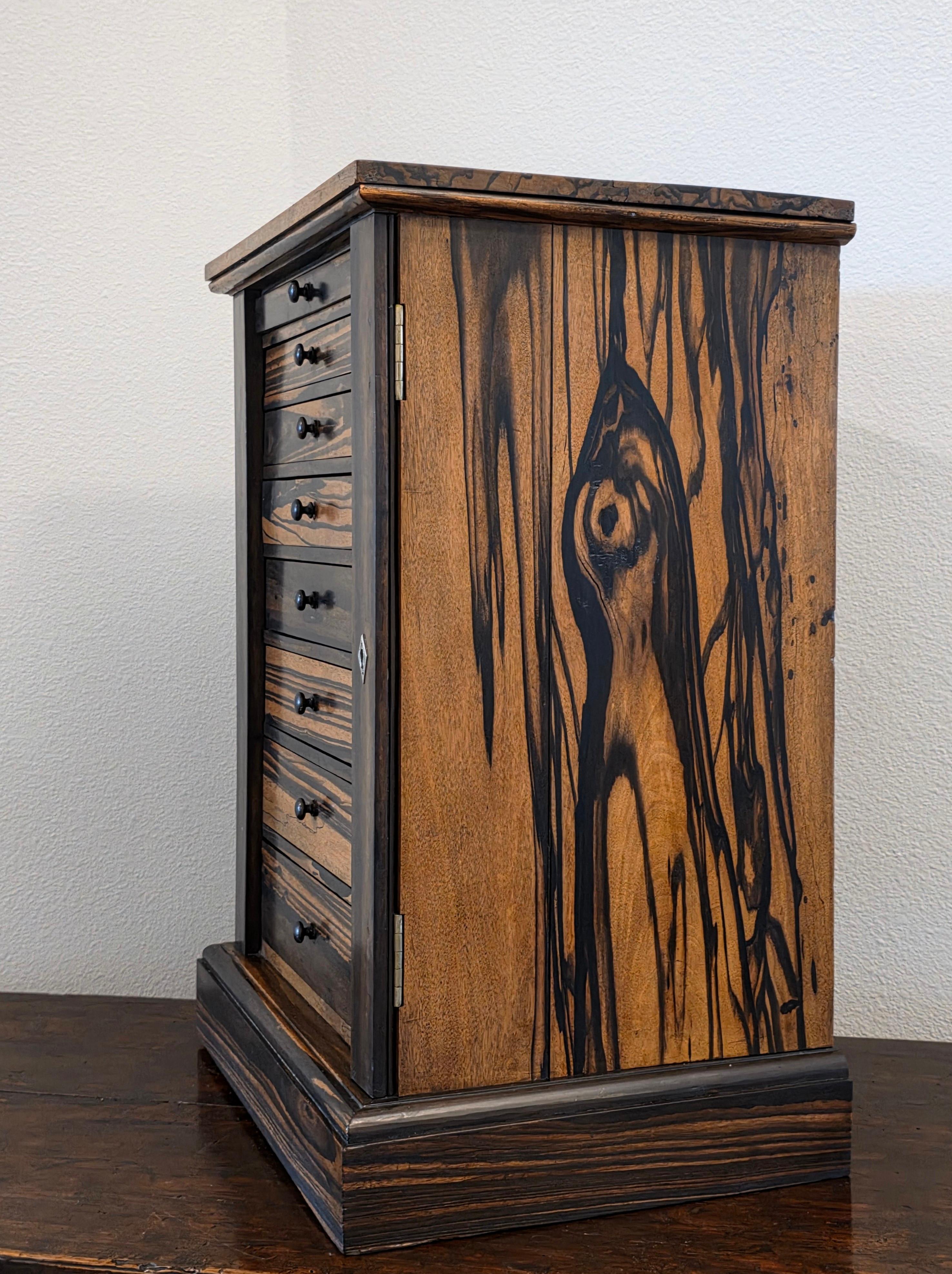 Antique Hobbs & Co. London Regency Style Exotic Zebra Wood Collector's Cabinet In Good Condition For Sale In Forney, TX