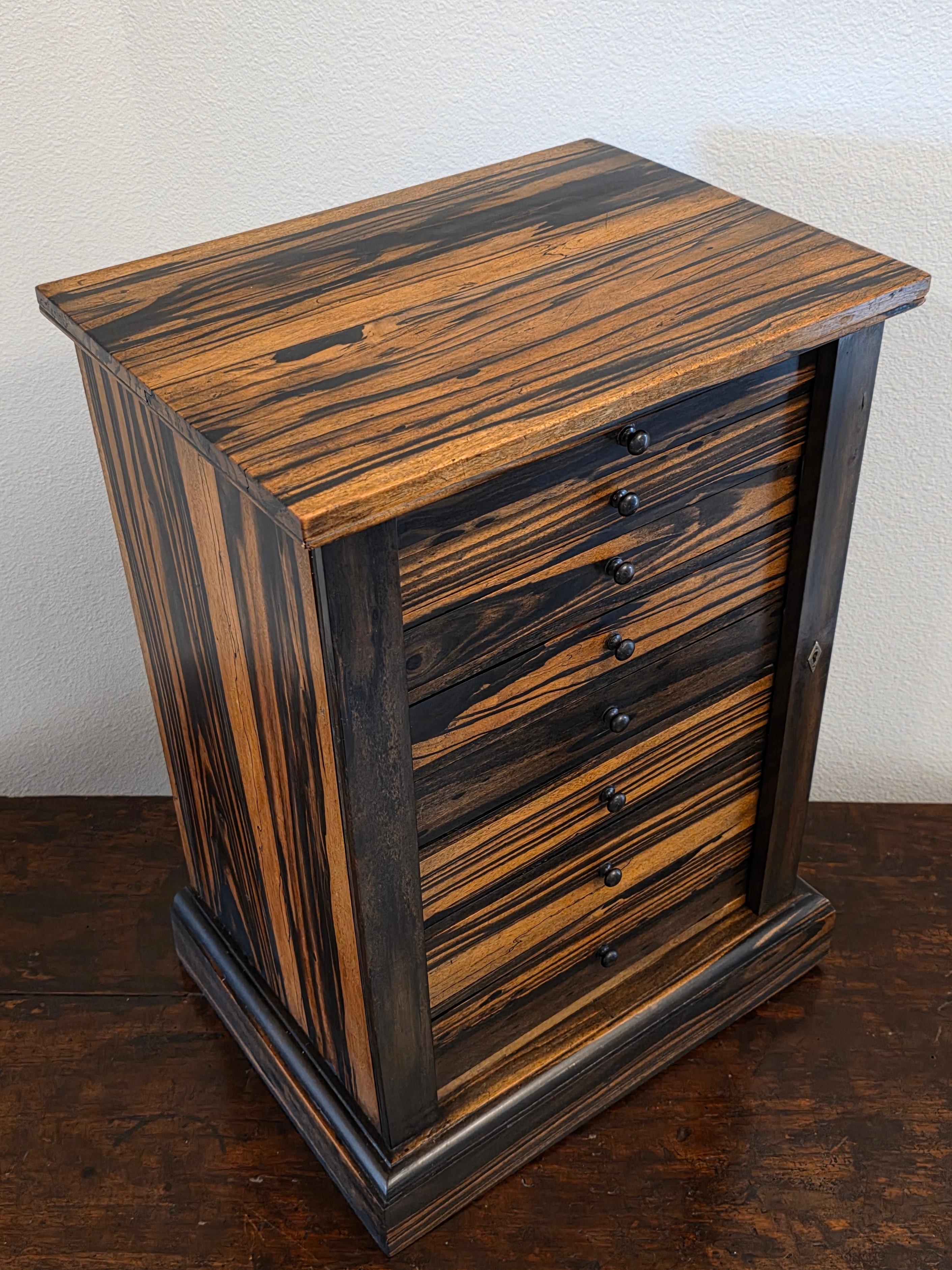 19th Century Antique Hobbs & Co. London Regency Style Exotic Zebra Wood Collector's Cabinet For Sale