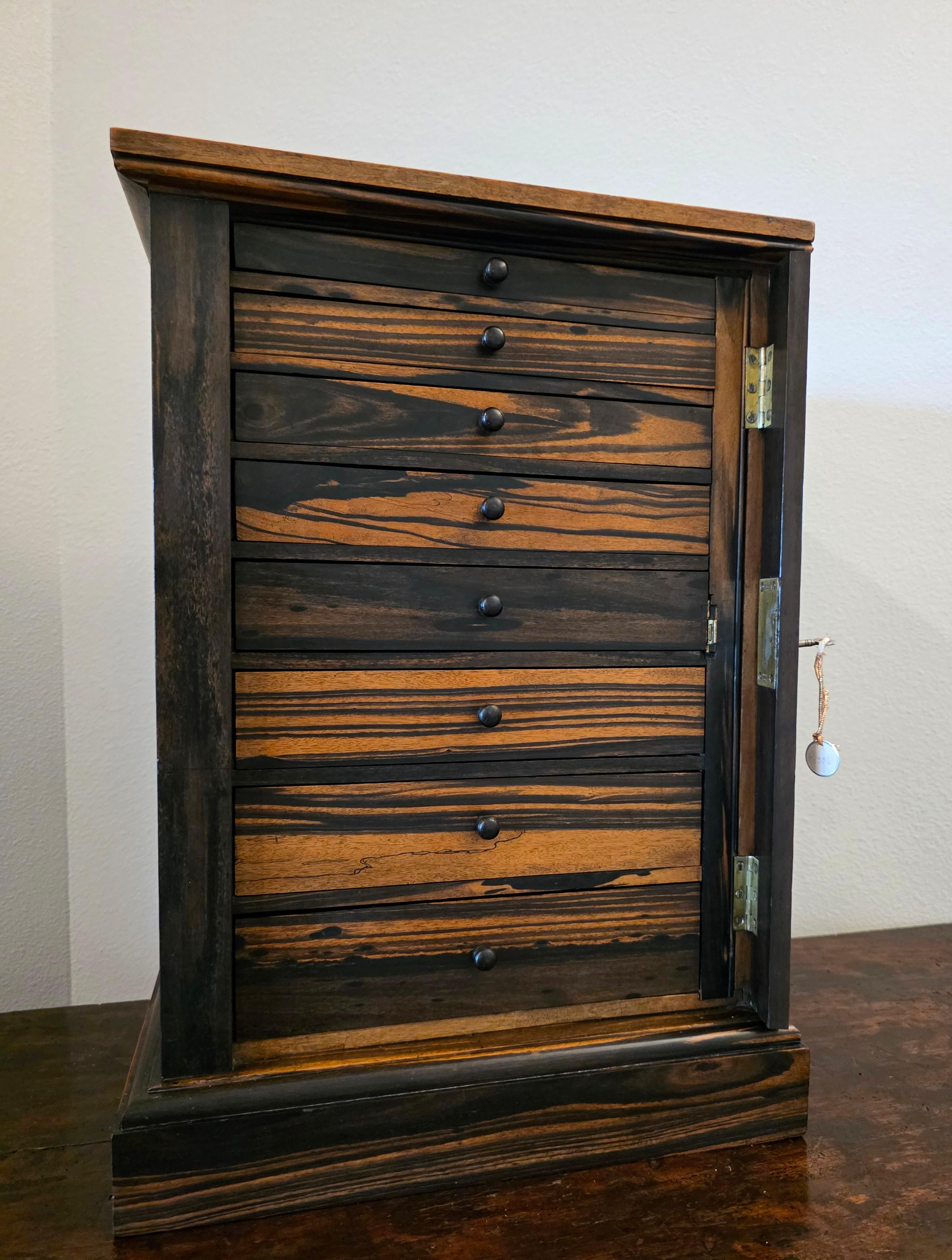 Antique Hobbs & Co. London Regency Style Exotic Zebra Wood Collector's Cabinet For Sale 2