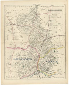 Antique Hobson Fox Hunting Map of Cambridgeshire, Puckeridge Hunt, circa 1870