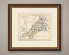 Antique Hobson Fox Hunting Map of Cornwall, Four Burrow Hunt, circa 1870