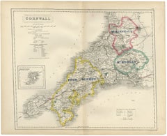 Antique Hobson Fox Hunting Map of Cornwall, Four Burrow Hunt, circa 1870