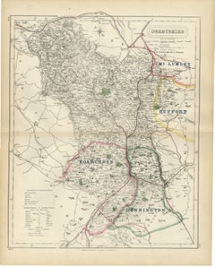 Antique Hobson Fox Hunting Map of Derbyshire, Hoar Cross Hunt, circa 1870