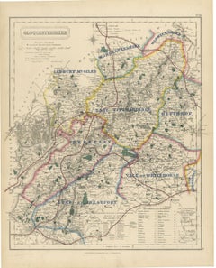 Antique Hobson Fox Hunting Map of Gloucestershire, Beaufort Hunt, circa 1870