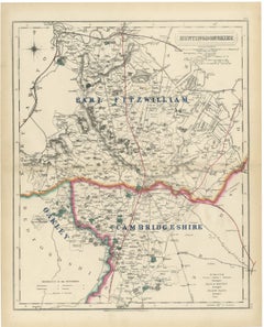 Antique Hobson Fox Hunting Map of Huntingdonshire, Fitzwilliam Hunt, circa 1870