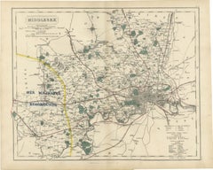 Antique Hobson Fox Hunting Map of Middlesex, Royal Staghounds, circa 1870
