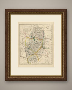 Antique Hobson Fox Hunting Map of Nottinghamshire, Rufford Hunt, circa 1870