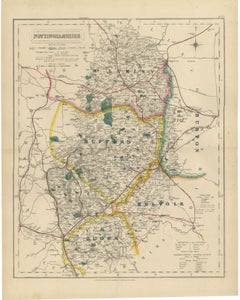 Antique Hobson Fox Hunting Map of Nottinghamshire, Rufford Hunt, circa 1870