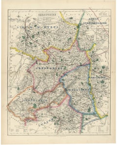 Antique Hobson Fox Hunting Map of Shropshire, Wynnstay Hunt, circa 1870