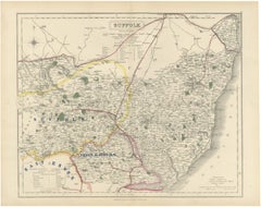 Antique Hobson Fox Hunting Map of Suffolk, Suffolk Hunt, circa 1870