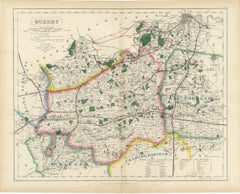 Antique Hobson Fox Hunting Map of Surrey, Surrey Union Hunt, circa 1870
