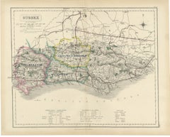 Antique Hobson Fox Hunting Map of Sussex, Crawley and Horsham Hunt, circa 1870