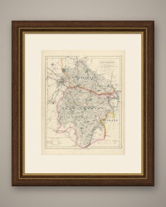 Antique Hobson Fox Hunting Map of Warwickshire, Atherstone Hunt, circa 1870