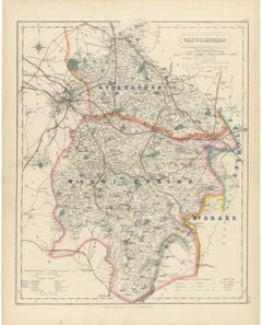 Antique Hobson Fox Hunting Map of Warwickshire, Atherstone Hunt, circa 1870