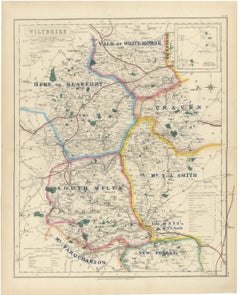 Antique Hobson Fox Hunting Map of Wiltshire, Beaufort Hunt, circa 1870