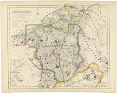 Antique Hobson Fox Hunting Map of Worcestershire, Albrighton Hunt, circa 1870