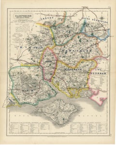 Antique Hobson Map of Hampshire and Isle of Wight, Hambledon Hunt, circa 1870