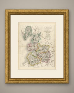 Antique Hobson Map of Lancashire, with Liverpool and Manchester, circa 1870