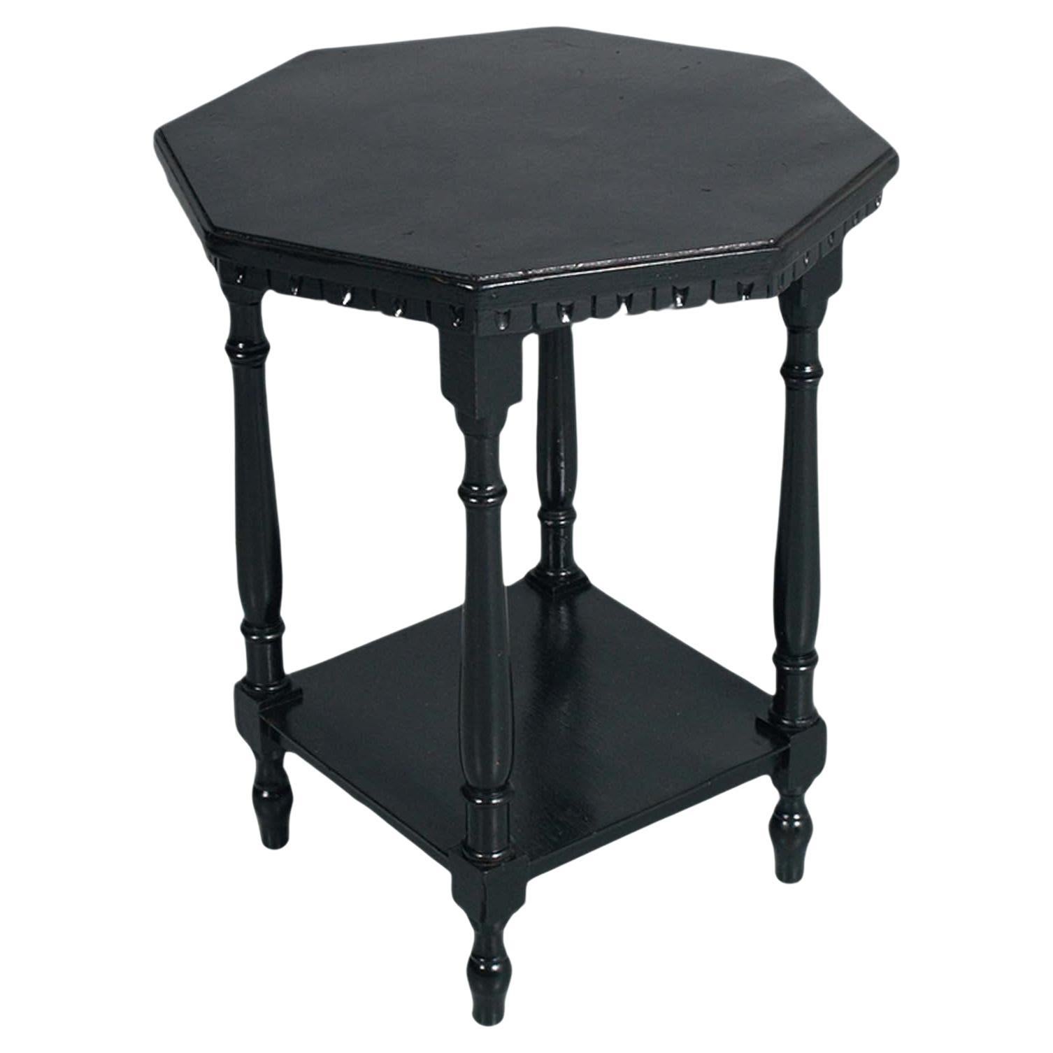 Table basse d'appoint ancienne en noyer noir de Toscane Hoctagonale par Dini & Puccini