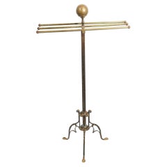 Antique Hollywood Regency Brass Towel Rack Valet Stand 1950s
