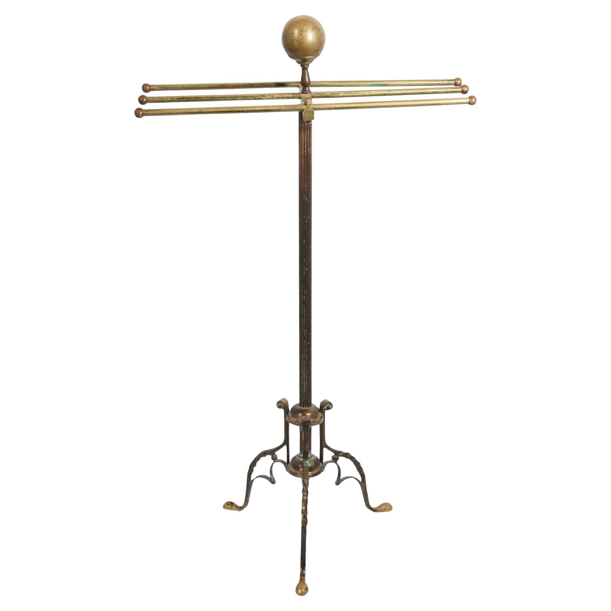 Antique Hollywood Regency Brass Towel Rack Valet Stand 1950s For Sale