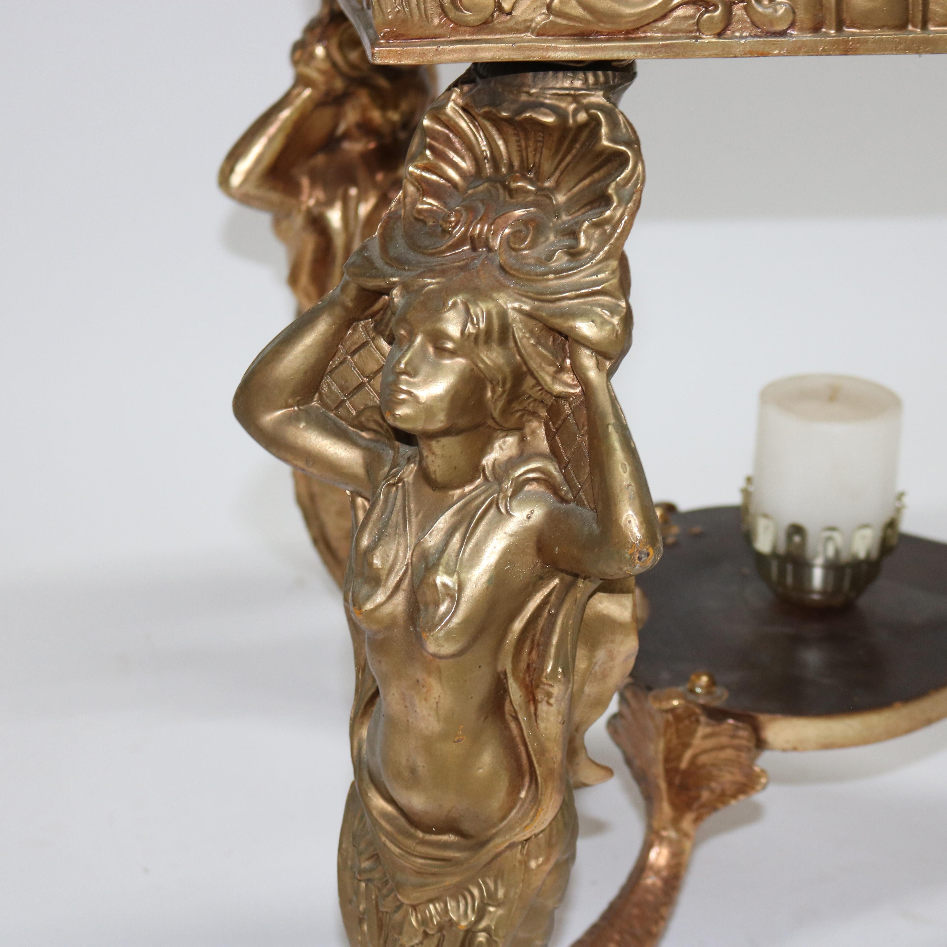 Antique table sirène figurative Hollywood Regency en laiton et verre C1930 en vente 7