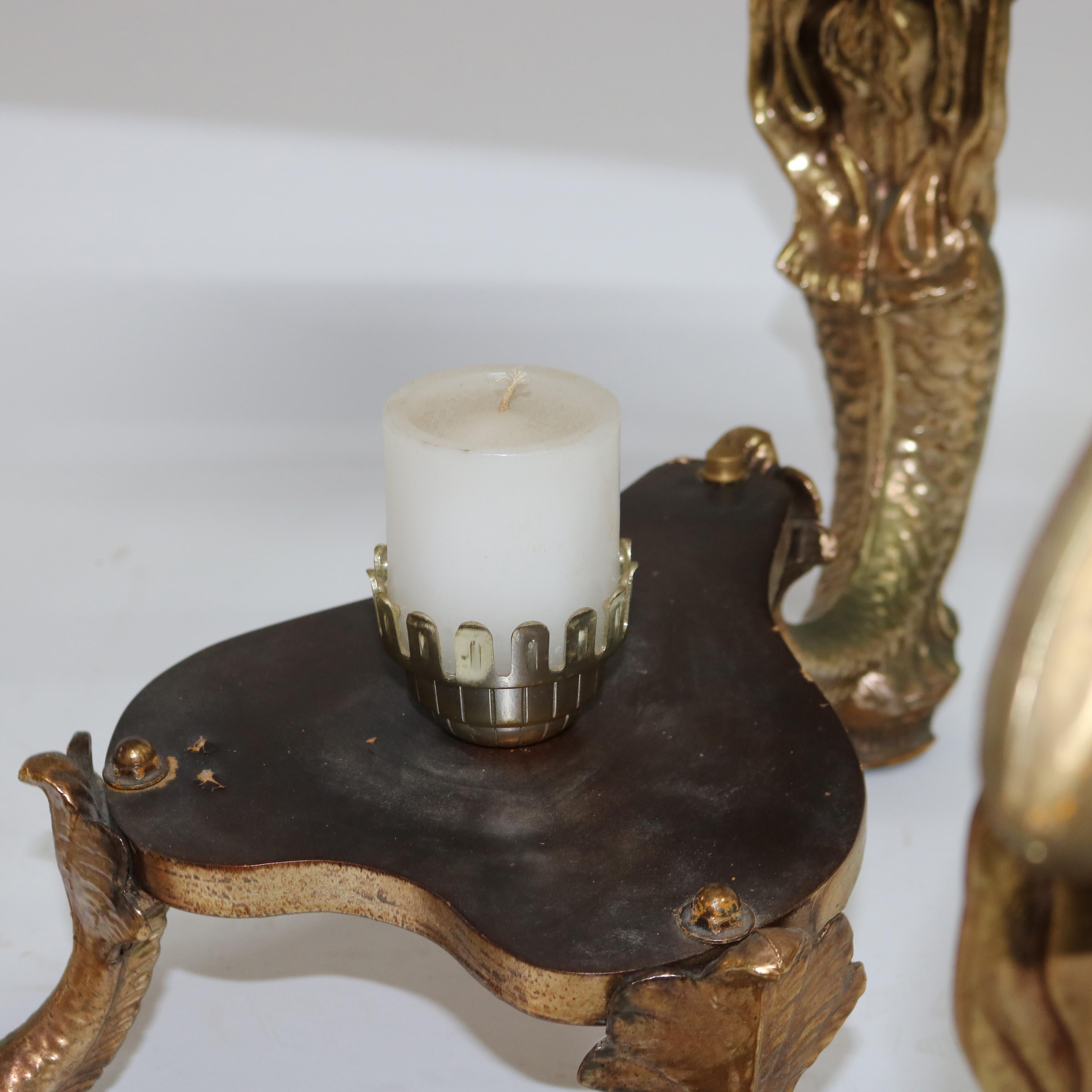 Antique table sirène figurative Hollywood Regency en laiton et verre C1930 en vente 8
