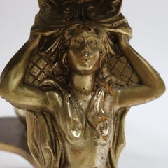 Antique Hollywood Regency Figural Mermaid Caryatid Brass & Glass Table C1930