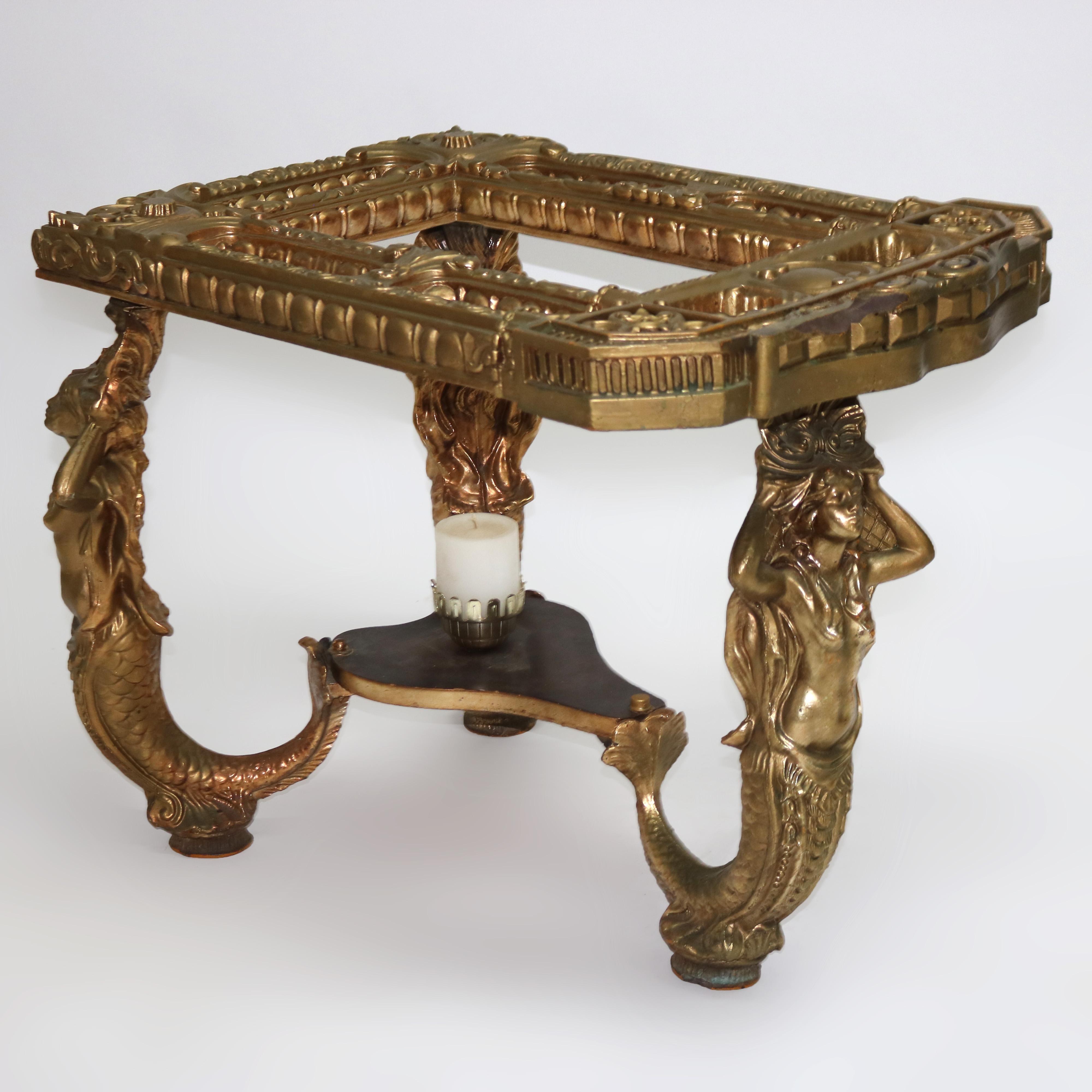 Antique table sirène figurative Hollywood Regency en laiton et verre C1930 Bon état - En vente à Big Flats, NY