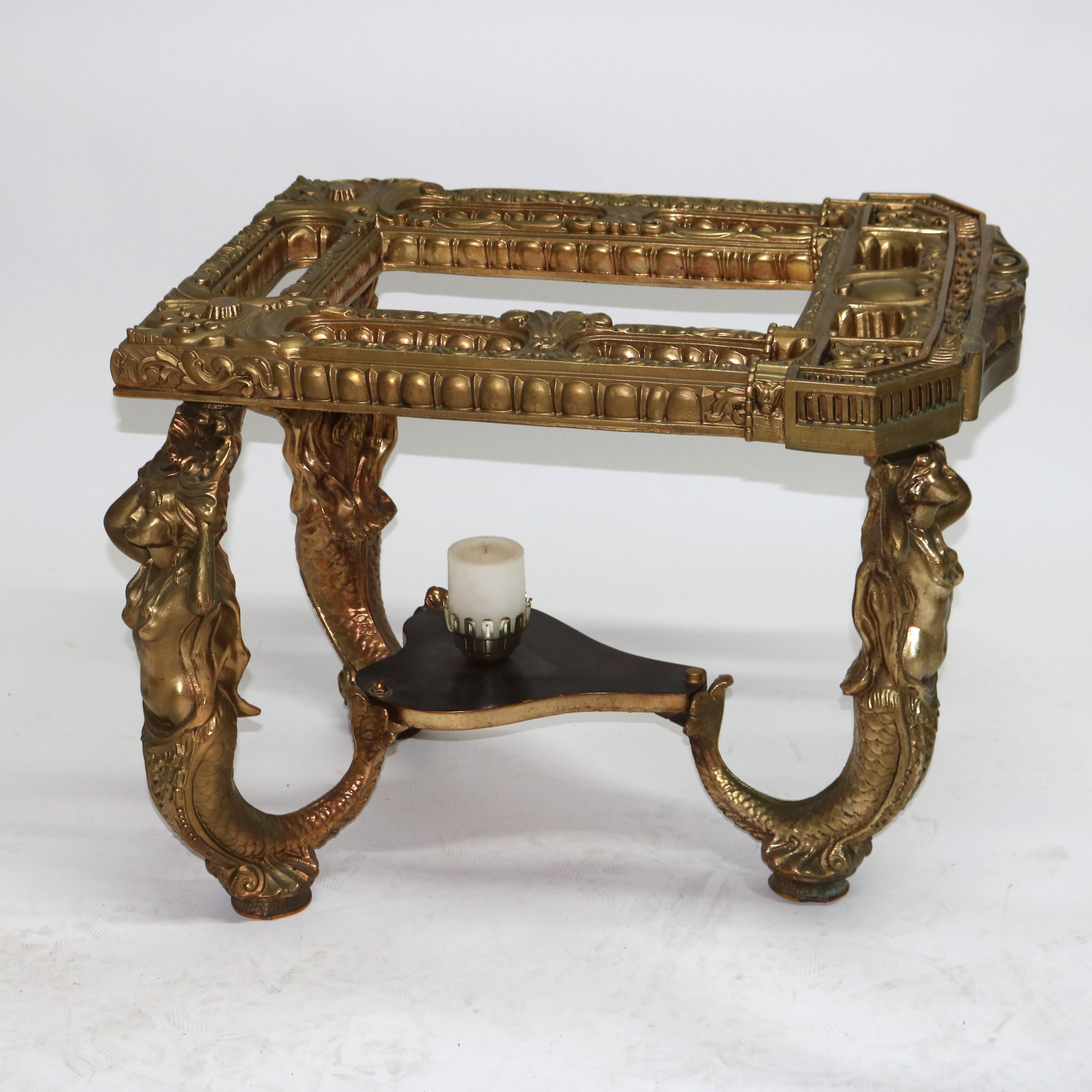 20ième siècle Antique table sirène figurative Hollywood Regency en laiton et verre C1930 en vente