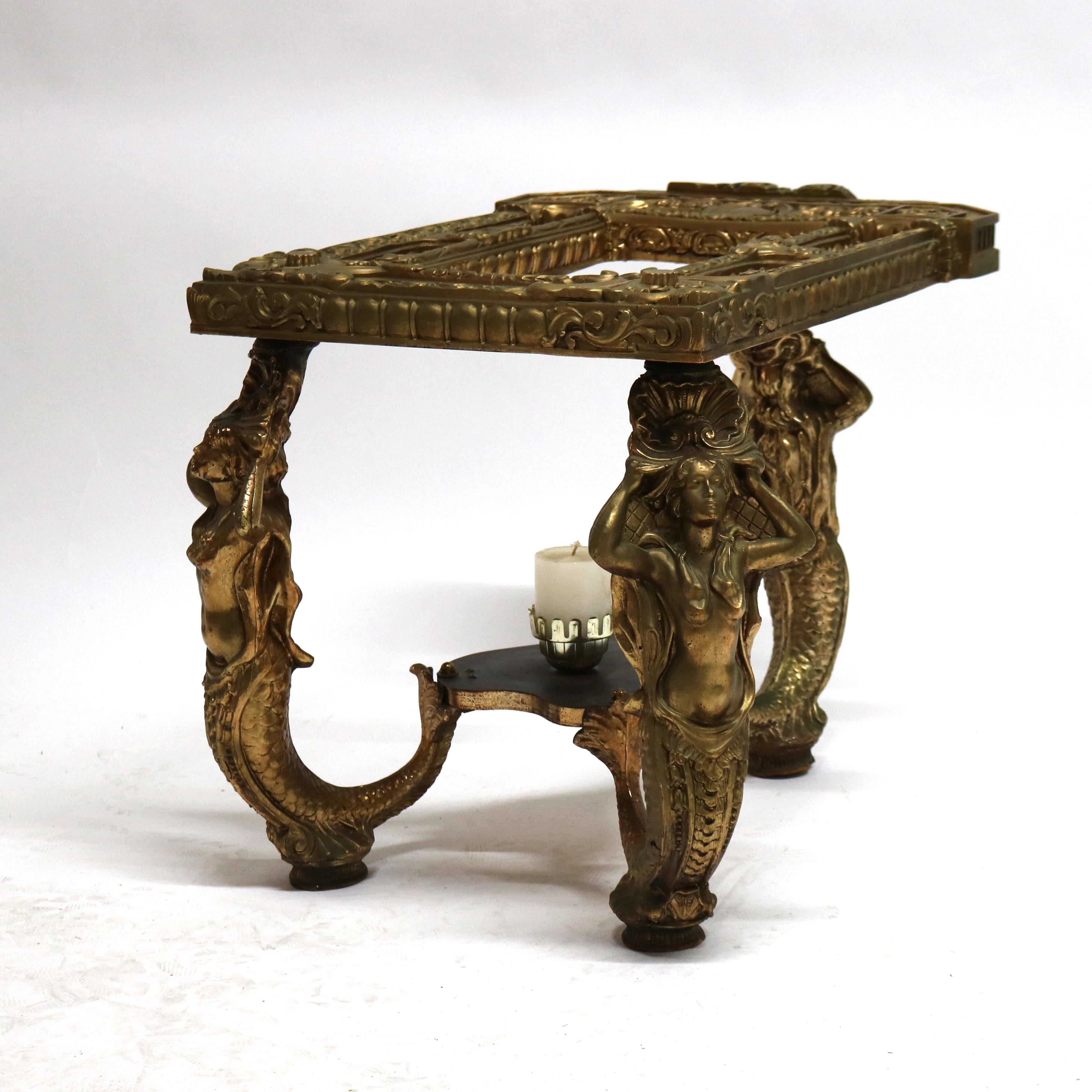 Antique table sirène figurative Hollywood Regency en laiton et verre C1930 en vente 1