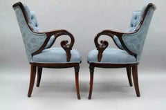 Antique Hollywood Regency Grosfeld House Mahogany & Rosewood Arm Chairs - a Pair
