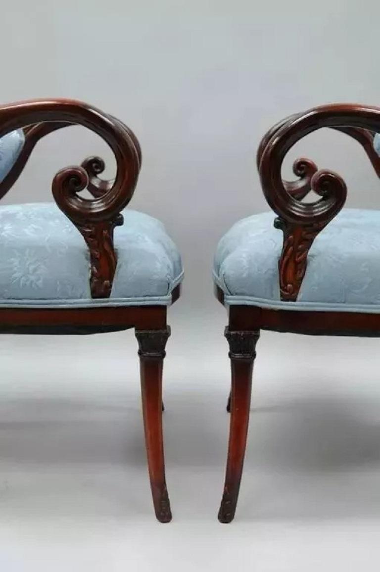 Brass Antique Hollywood Regency Grosfeld House Mahogany & Rosewood Arm Chairs - a Pair For Sale