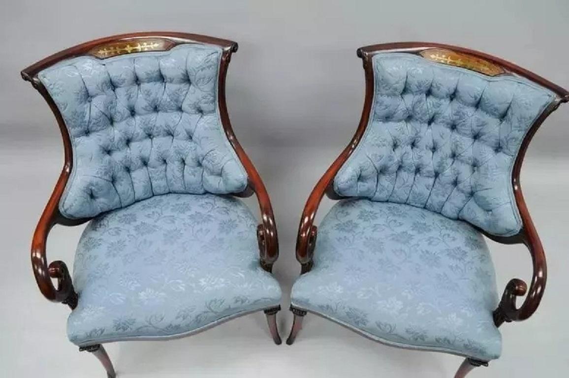 Antique Hollywood Regency Grosfeld House Mahogany & Rosewood Arm Chairs - a Pair For Sale 1