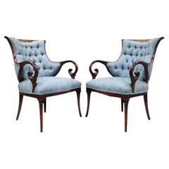 Antique Hollywood Regency Grosfeld House Mahogany & Rosewood Arm Chairs - a Pair