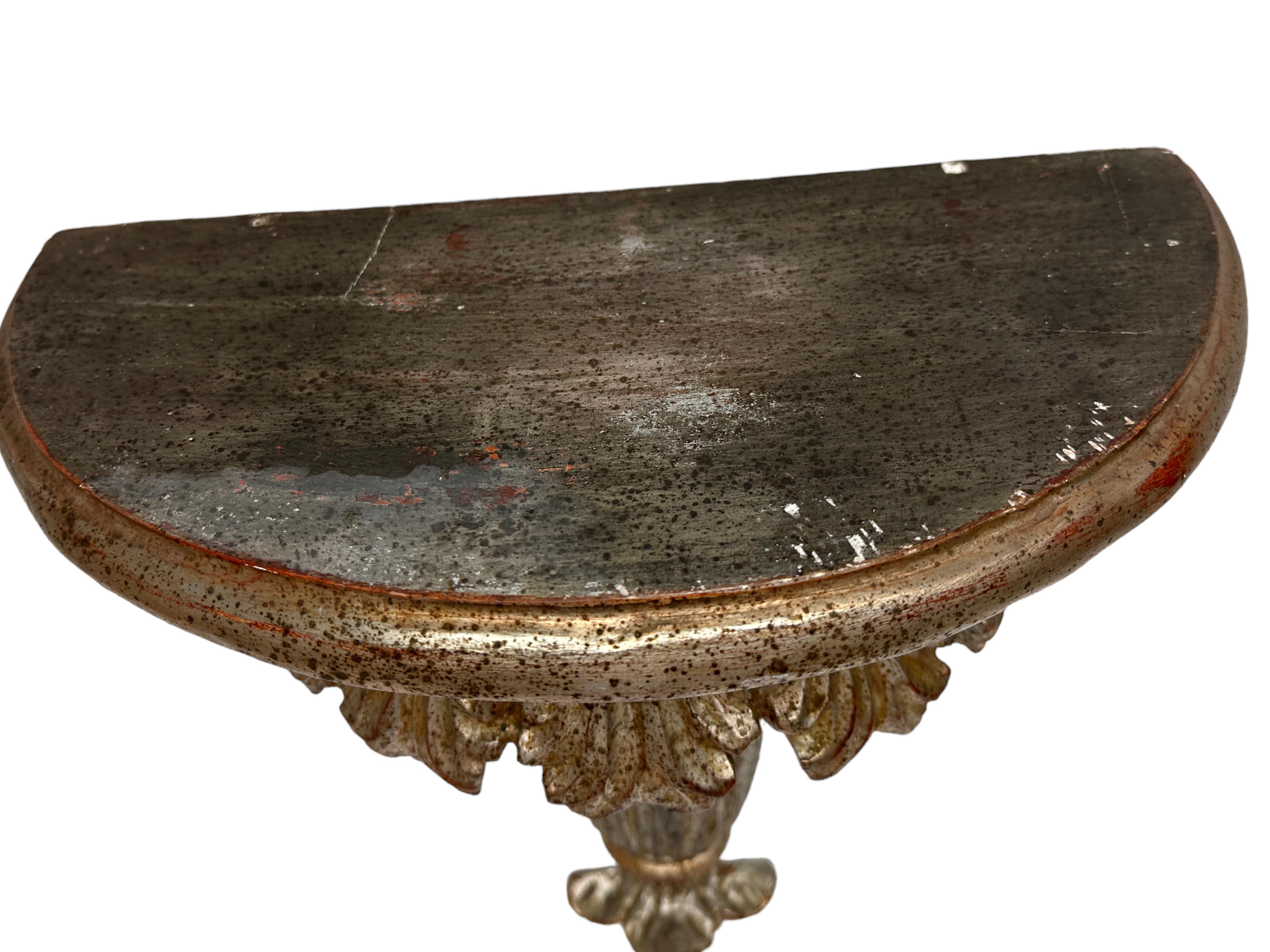 Plaster Antique Hollywood Regency Tole Toleware Silvered Wall Console Shelve Italy 1920s For Sale