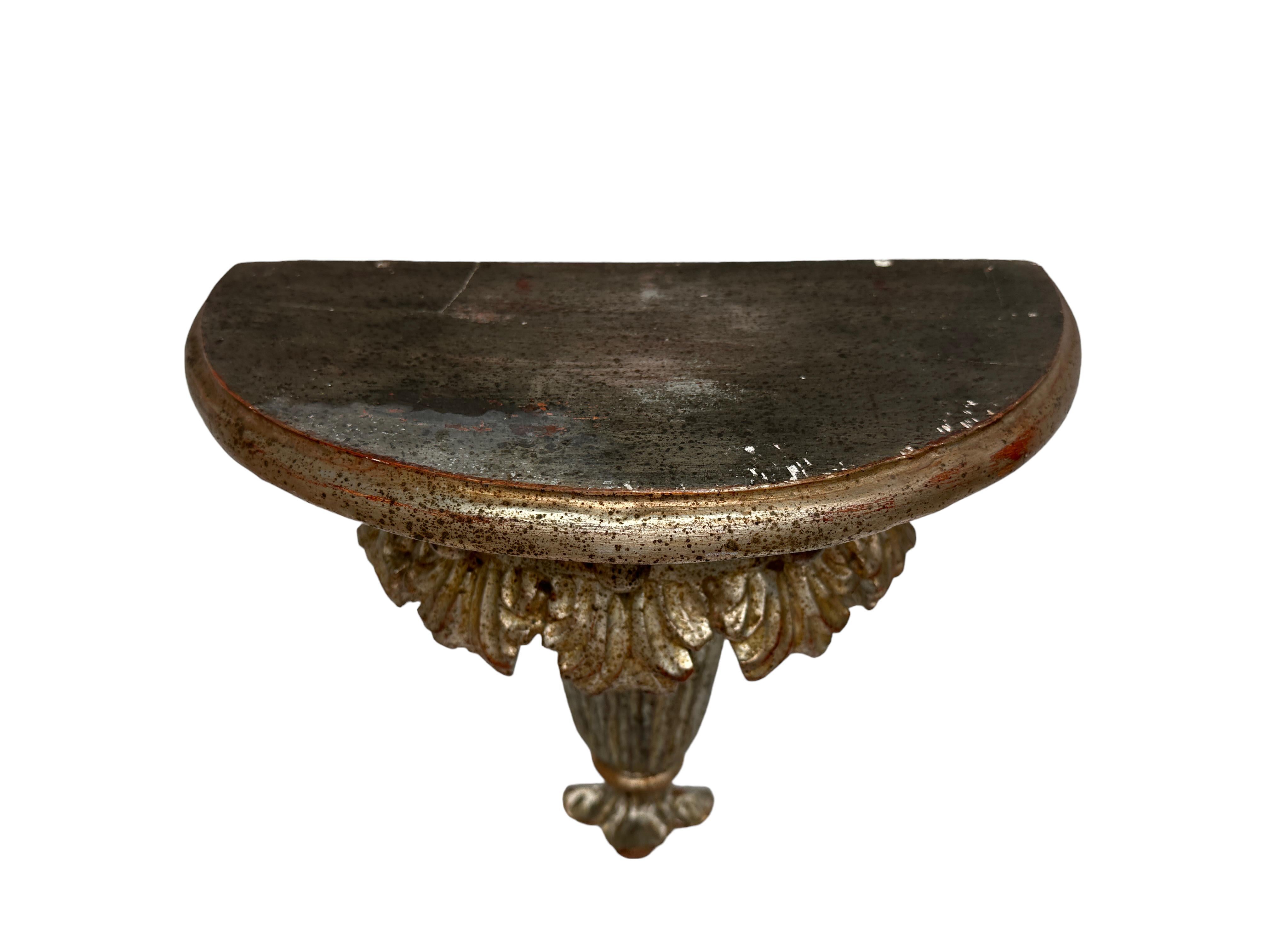 Antique Hollywood Regency Tole Toleware Silvered Wall Console Shelve Italy 1920s For Sale 1
