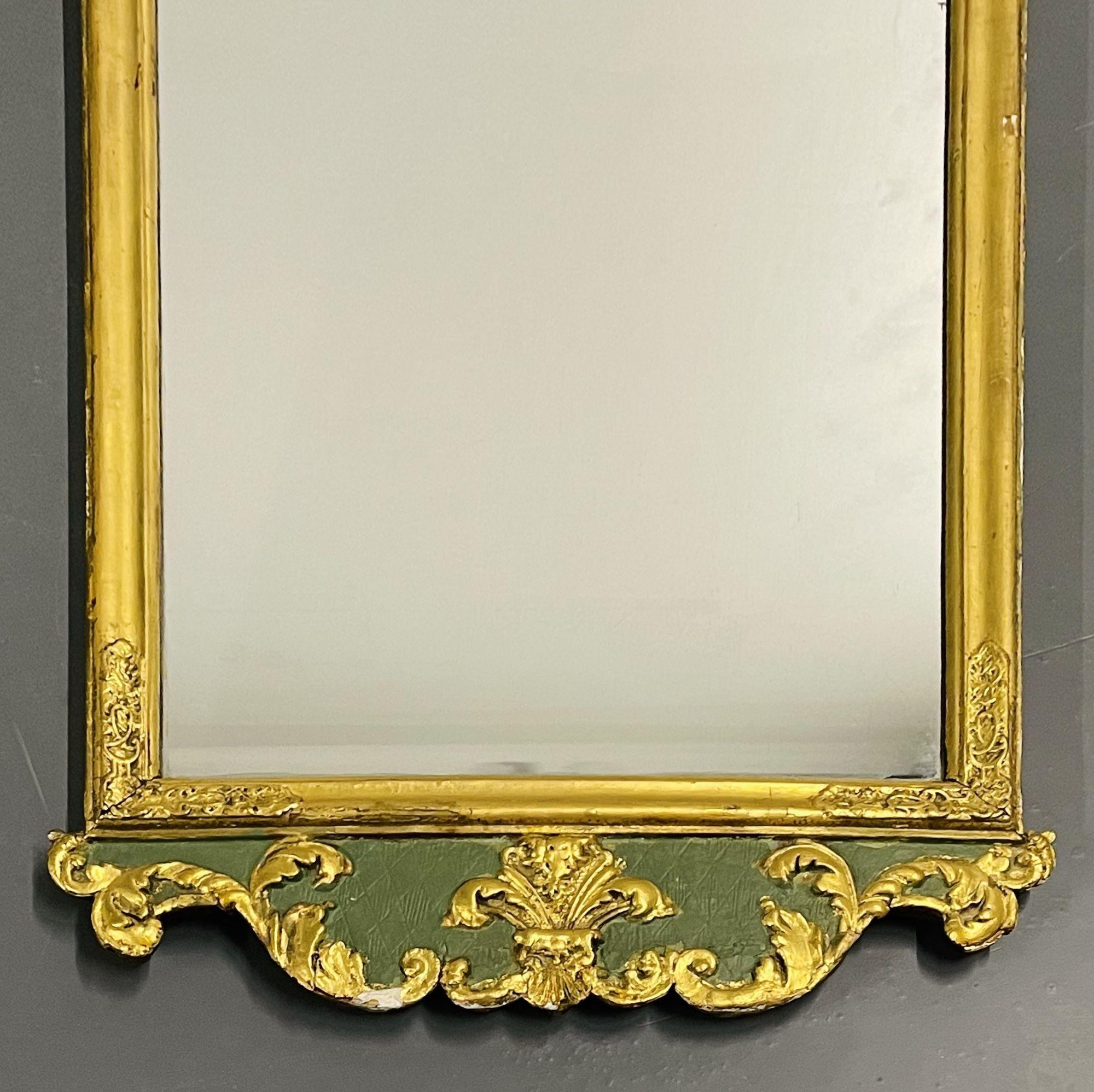 Antique Hollywood Regency Wall/Console Mirror, Parcel Gilt and Paint Decorated In Good Condition For Sale In Stamford, CT