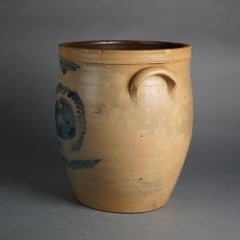 Antique Holmes & Savage, Dundee NY Blue Decorated Stoneware 5gal Crock C1850
