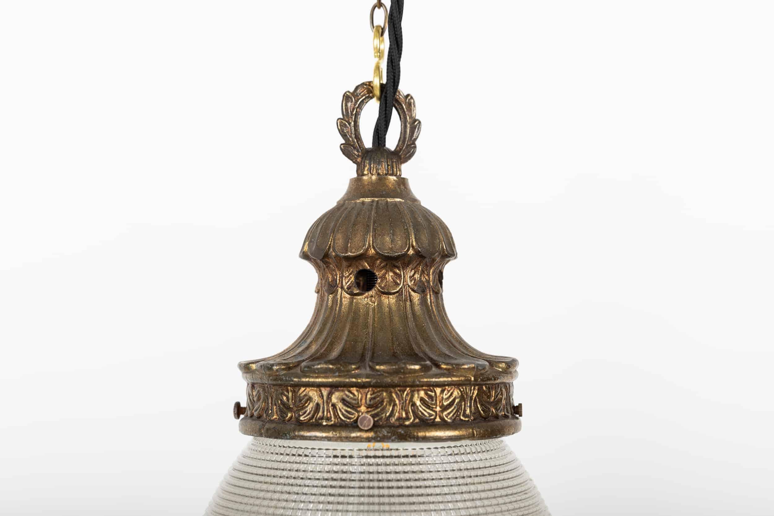 Antique Holophane Acorn Prismatic Glass Pendant Lamp, C.1930 In Good Condition In London, GB