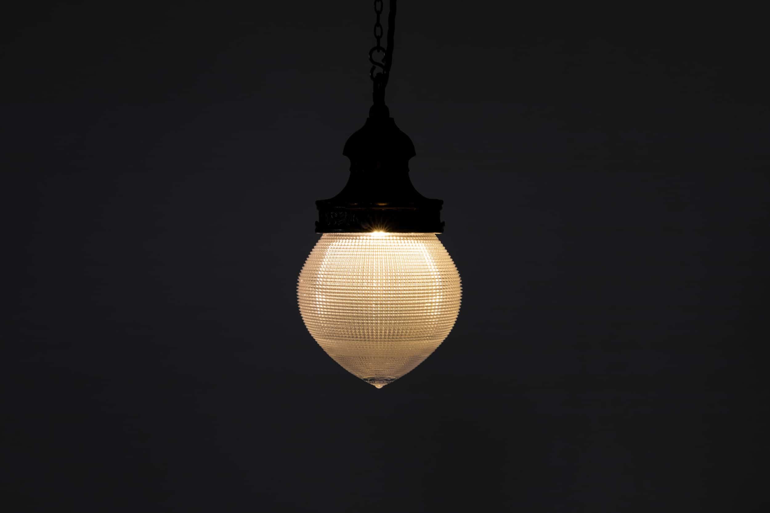 Antique Holophane Acorn Prismatic Glass Pendant Lamp, C.1930 2