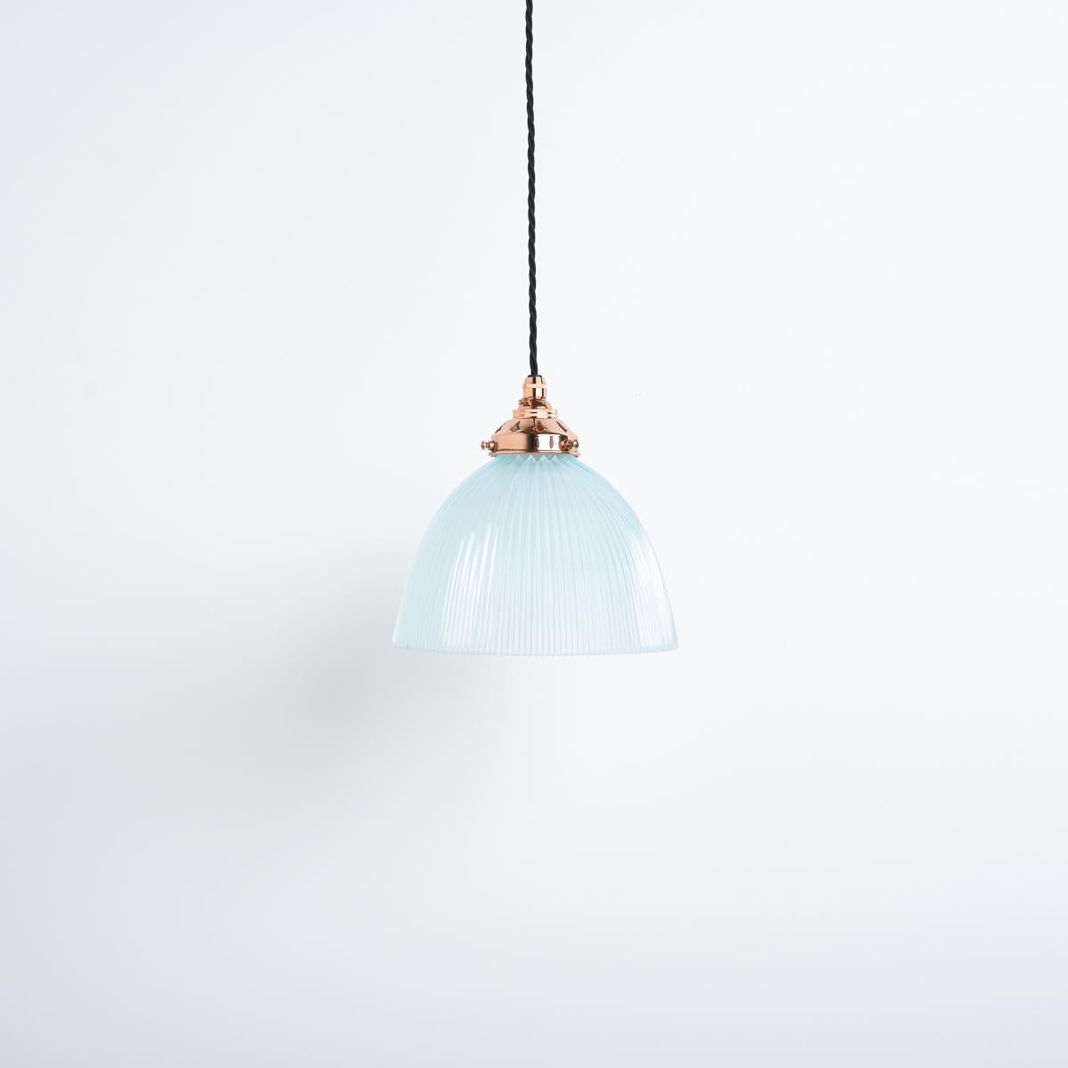 ANTIQUE HOLOPHANE E100 BLUE PRISMATIC GLASS PENDANT LIGHTS
4 Available at time of listing

Priced Individually

 

Rare and attractive vintage Holophane blue prismatic glass shades with polished copper fittings.

Bearing the Holophane makers marks,