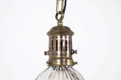 Lampada a sospensione in vetro prismatico francese "Excellite", antiquariato Holophane, C.C. 1920
