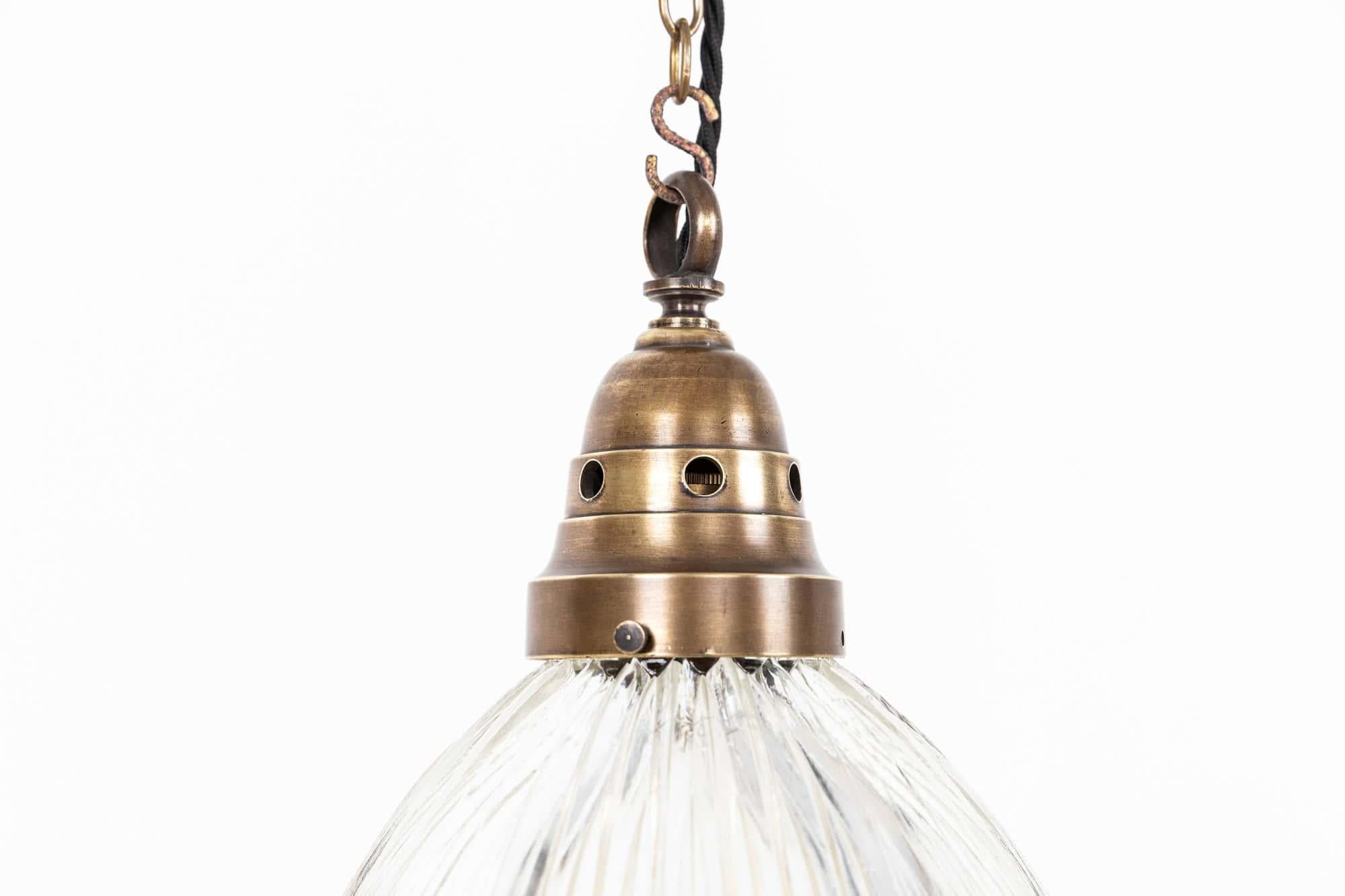 English Antique Holophane 'Excellite' French Prismatic Glass Pendant Lamp, C.1920 For Sale