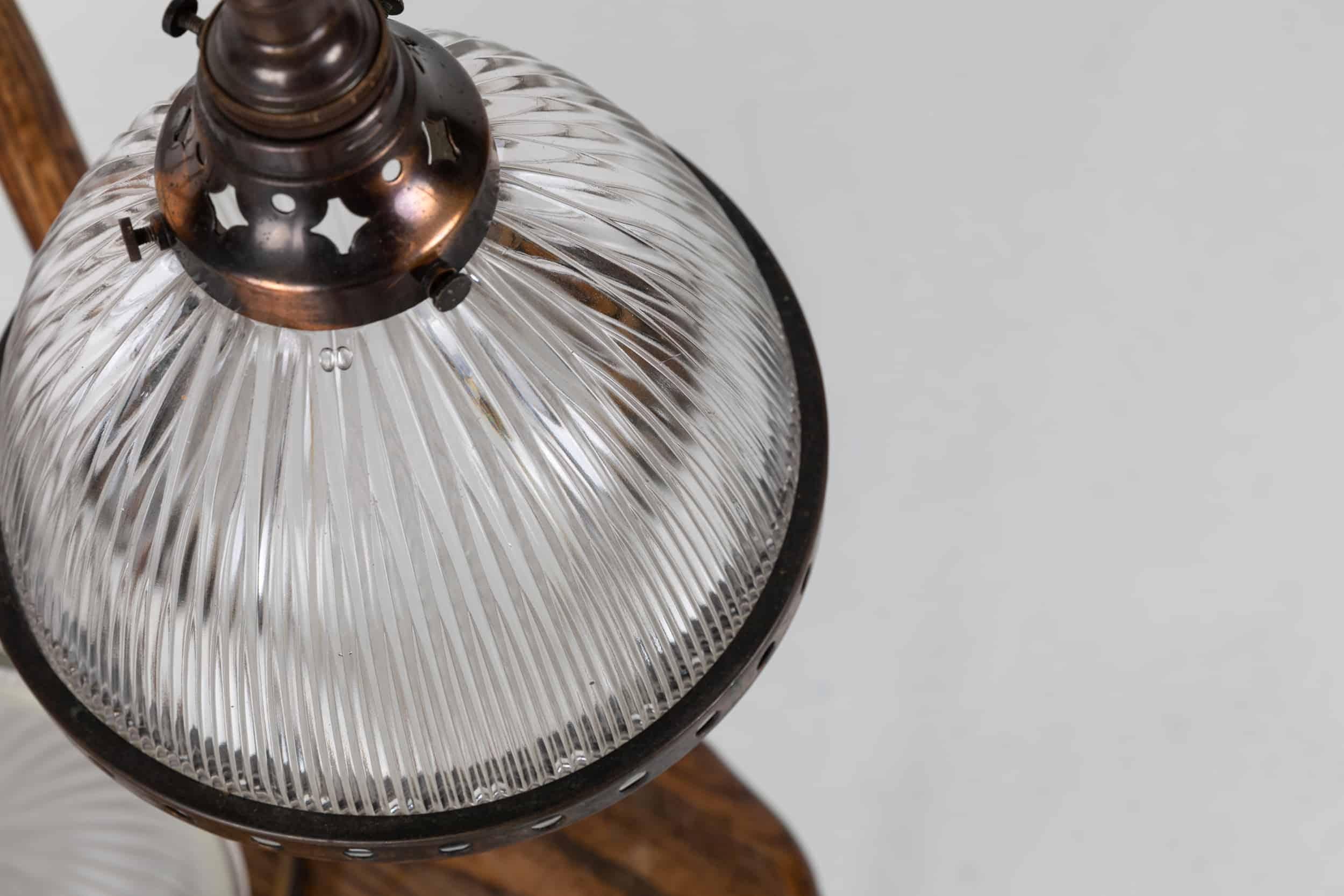 English Antique Holophane 'Excellite' French Prismatic Glass Pendant Lamp, C.1920